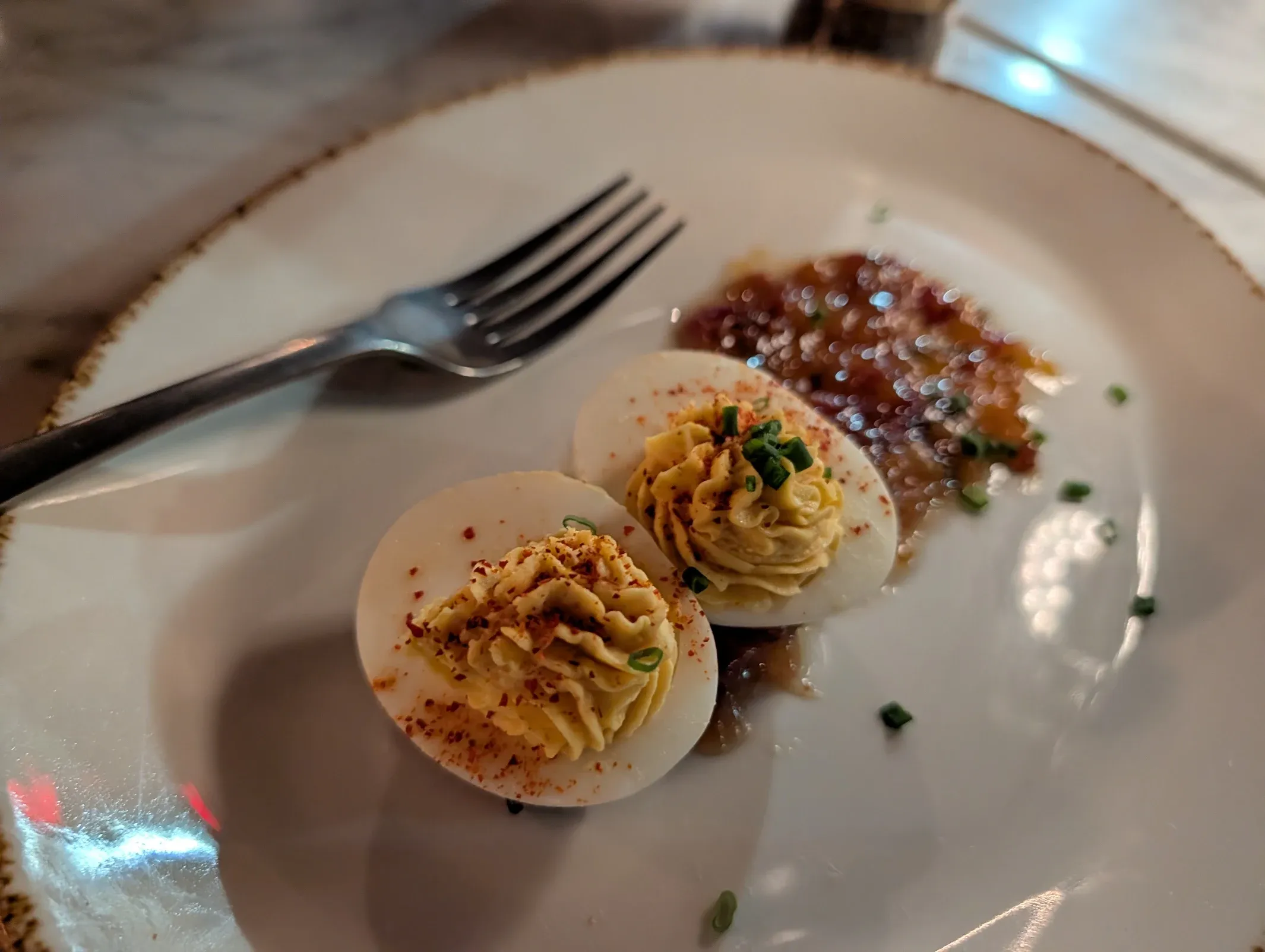 Signature deviled eggs at The Lick At 10 Windermere Charleston SC
