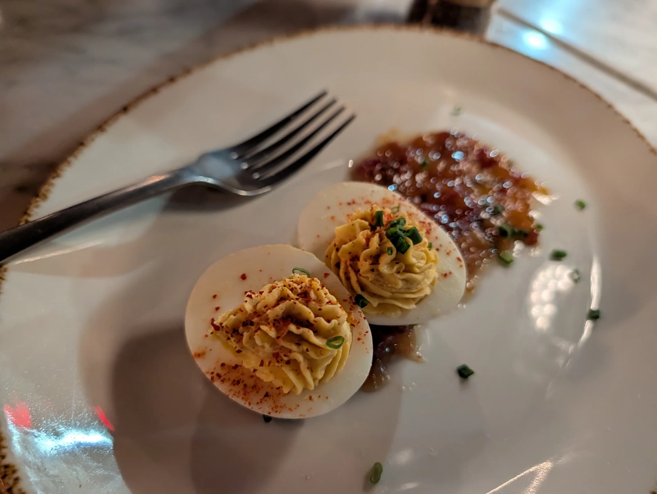 Signature deviled eggs at The Lick At 10 Windermere Charleston SC
